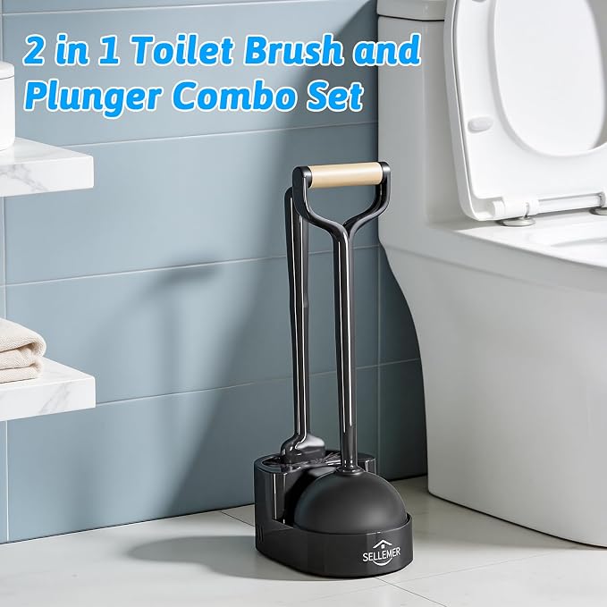 Sellemer Toilet Brush and Plunger Set, Curved Design Head - Image 7