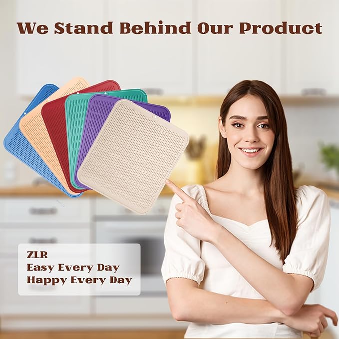 ZLR Silicone Dish Drying Mat for Kitchen Counter, Eco-Friendly Fast Dry Dish Mat - Image 7
