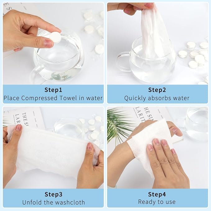 Classycoo Compressed Towel 100 PCS Mini Tablets Disposable Portable Face Towel - Image 2