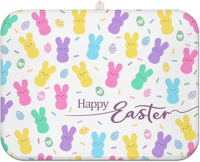 Happy Easter Dish Drying Mat for Kitchen Counter, Cute Bunny Microfiber Drying by Unknown