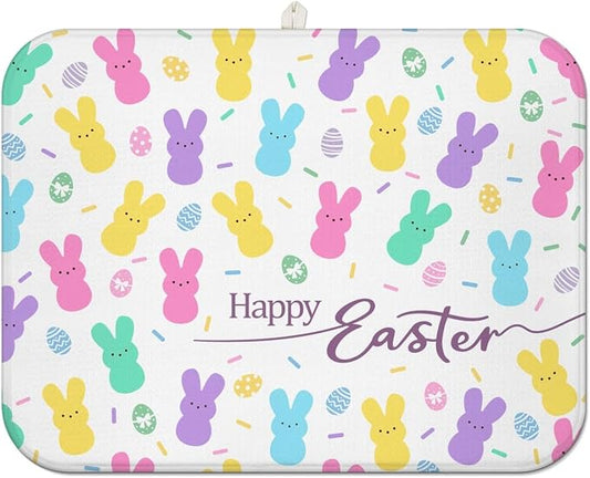 Happy Easter Dish Drying Mat for Kitchen Counter, Cute Bunny Microfiber Drying by Unknown
