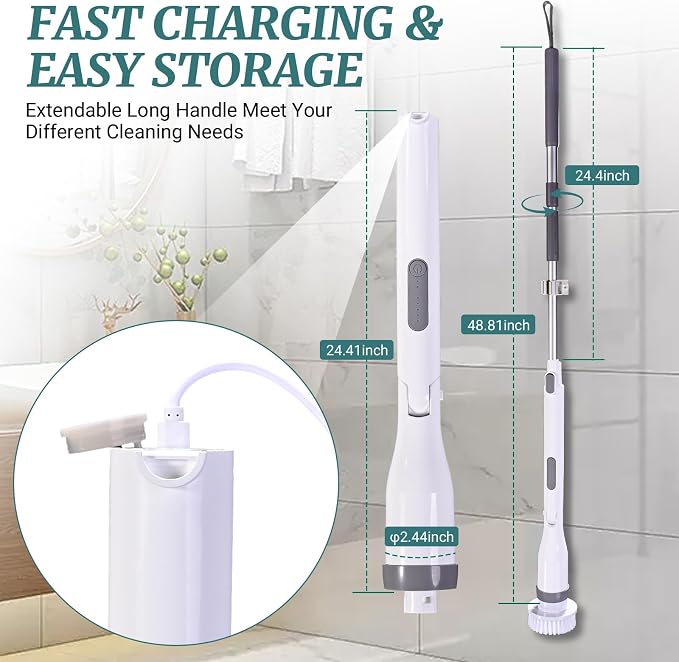 Electric Spin Scrubber, IPX7 Waterproof Shower Cleaning Brush - Image 8