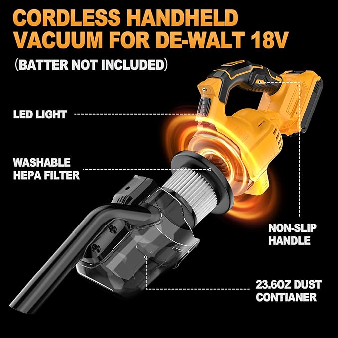 Cordless Vacuum for Dewalt 20V Battery, Portable Handheld Vacuum Cleaner - Image 3