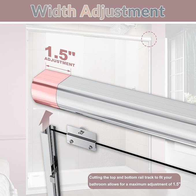 ELEGANT Shower Doors 46.5-48" W x 72 in. H, Semi-Frameless Bypass Sliding - Image 4