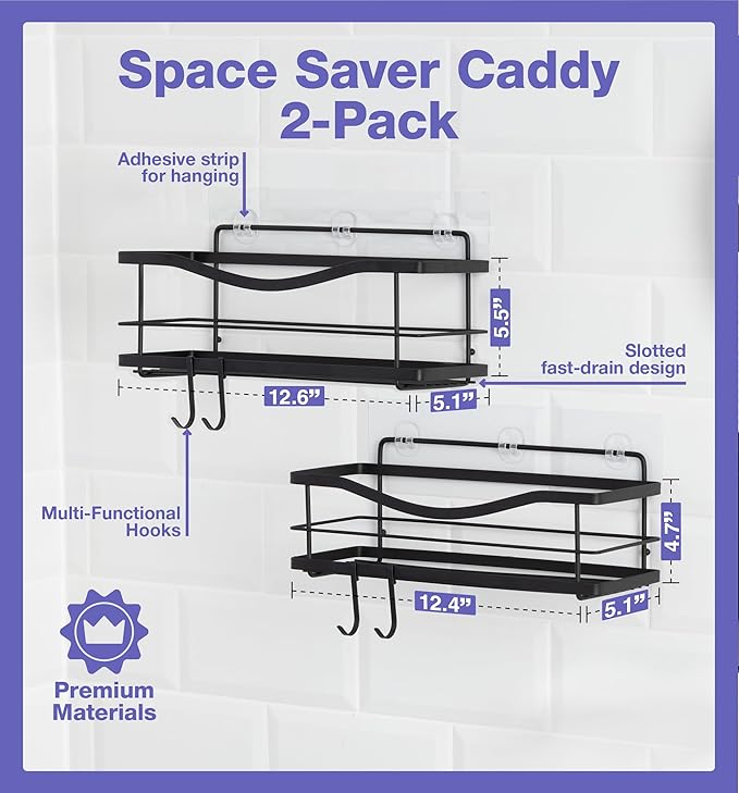 KINCMAX Premium Shower Caddy, Self Adhesive Shower Organizer w/ 4 Hooks - Image 3