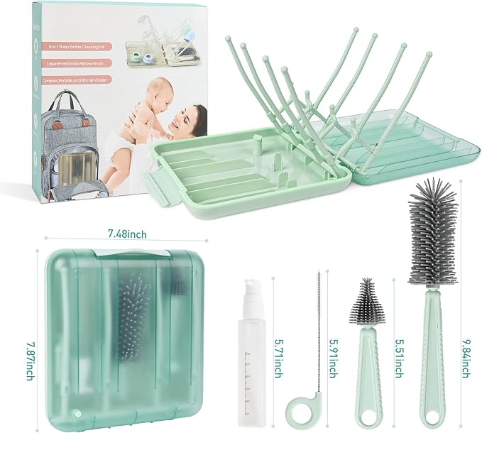 Baby Bottle Brush Set, 6-in-1 Travel Bottle Cleaning Kit - Image 2