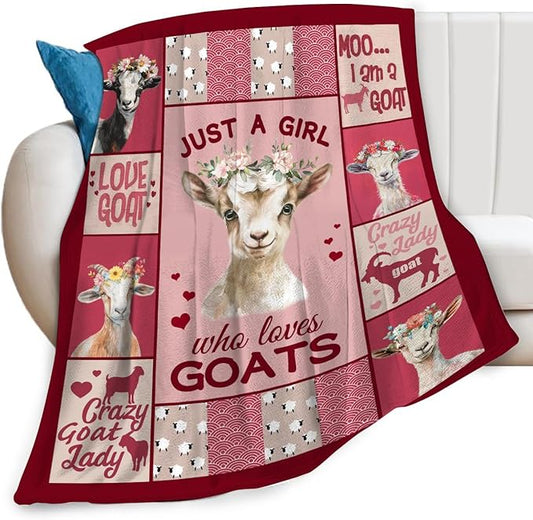 Goat Blanket Just A Girl Who Loves Goats Sheep Lamb Print Throw Blankets for Sofa Stuff Decor Soft Cozy Fleece Plush Flannel Gifts for Baby Kids Women Adults Lover 60"x80"