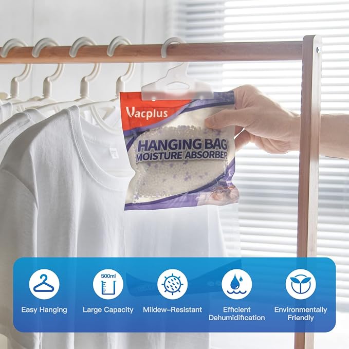 Vacplus Moisture Absorbers, Hanging Closet Dehumidifier Bags, Humidity Packs - Image 4