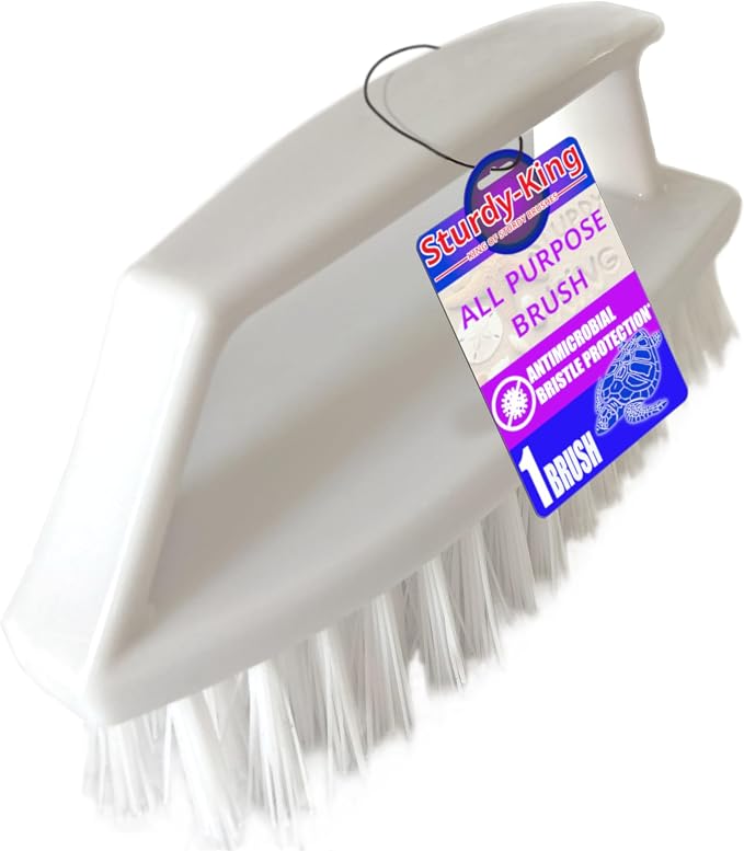 Scrub Brush Unbreakable Handle 6" White, Stiff Heavy-Duty Bristles Tough on by Unknown