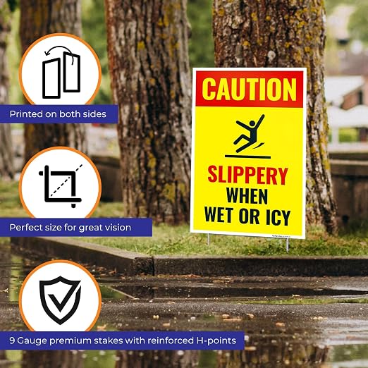 Caution Slippery When Wet or ICY Sign, Double Sided 12x18 Inches, Corrugated - Image 2