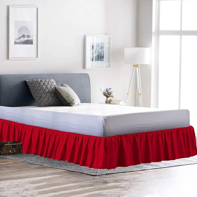 Bed Skirt - Ruffled Bed Skirt (California King, Red) 12 Inch Drop Dust Ruffle with Platform, 100% Cotton 800 Thread Count Fabric - Dust Ruffle Bedskirt for Easy Fitting and Easy Care