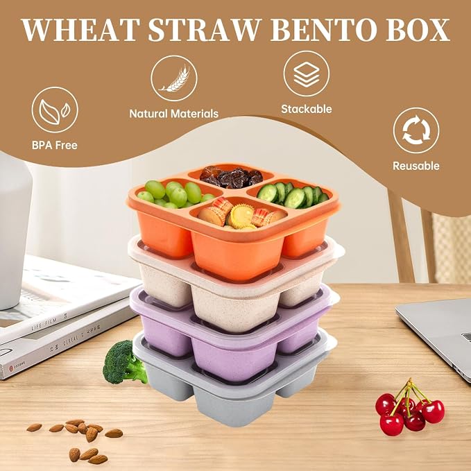 7 Pack Bento Lunch Box ，4 Compartment Snack Containers，Divided Meal Prep Lunch - Image 2