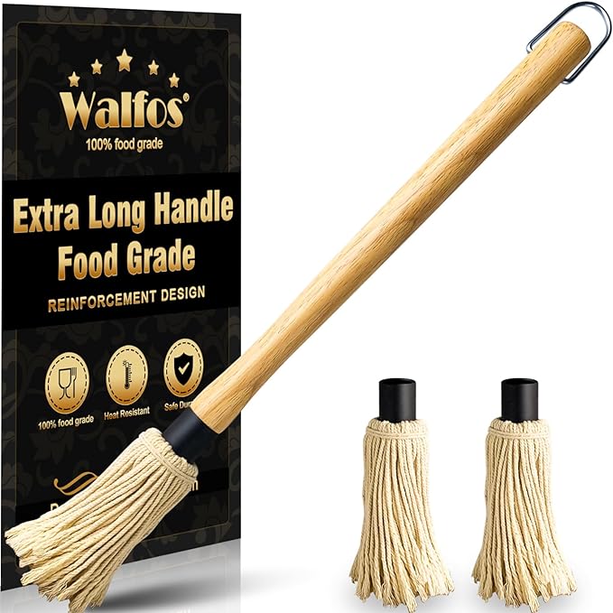 Walfos BBQ Mop Brushes for Sauce, Grilling Basting Mop Wooden Long Handle by Walfos