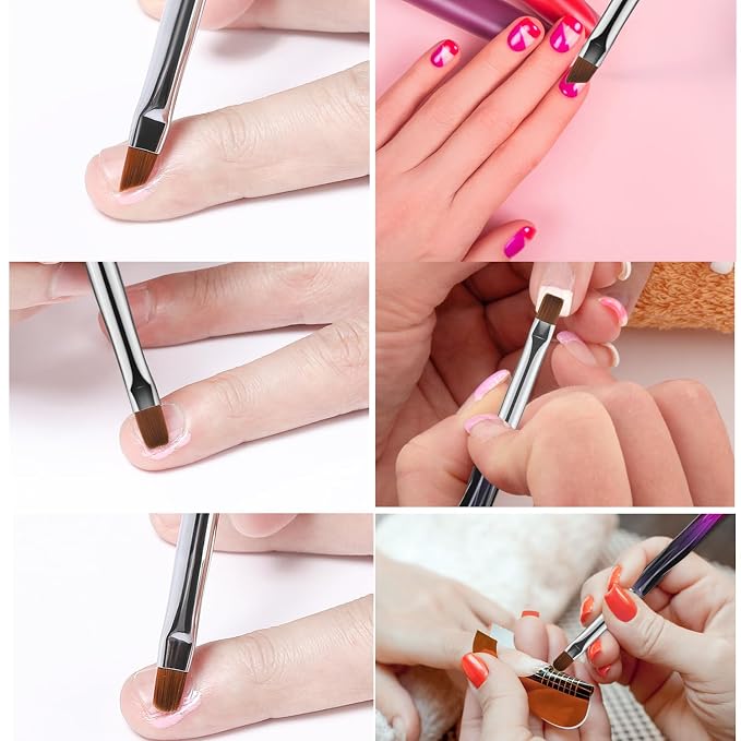 6Pcs Nail Art Brushes Set | Clean Up Brush, Polish & Extension Gel Brush | Nail - Image 4