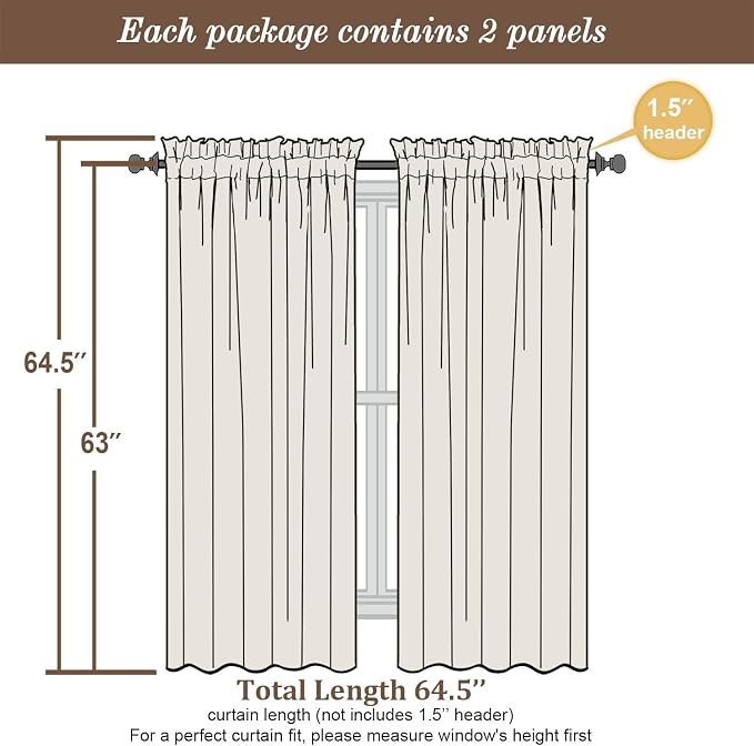Chyhomenyc Light Green Sheer Curtains 63 Inches Long 2 Panels Set- Light - Image 3