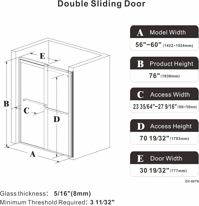 Sliding Shower Door, 44-48" W x 76" H Semi-Frameless Double Sliding Glass - Image 3