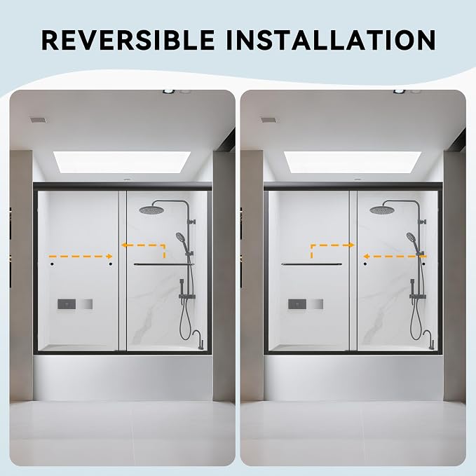 56-60" W x 58" H Semi-Frameless Tub Shower Door, Bypass Double Sliding Bathtub - Image 8