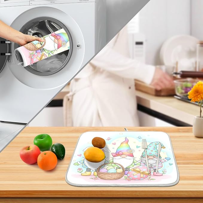 Colorful Easter Cute Gnomes Dish Drying Mat - Image 4