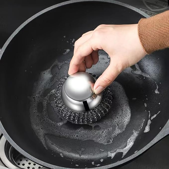 Onewly 2Pack Steel Wool Dish Scrubber, Stainless Steel Dish Brush - Image 5