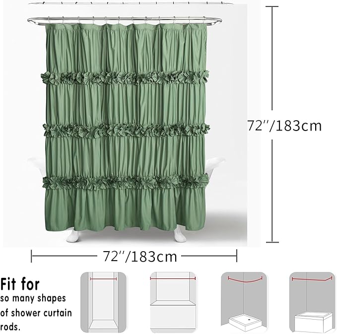 Light Green Ruffle Shower Curtain, Vintage Handcrafted Bow Tie Bath Curtain - Image 6