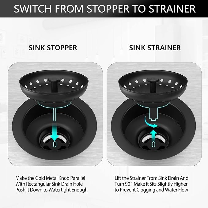 Black Sink Drain 3-1/2 Inch Matte Black Kitchen Sink Drain Strainer Assembly Kit - Image 4