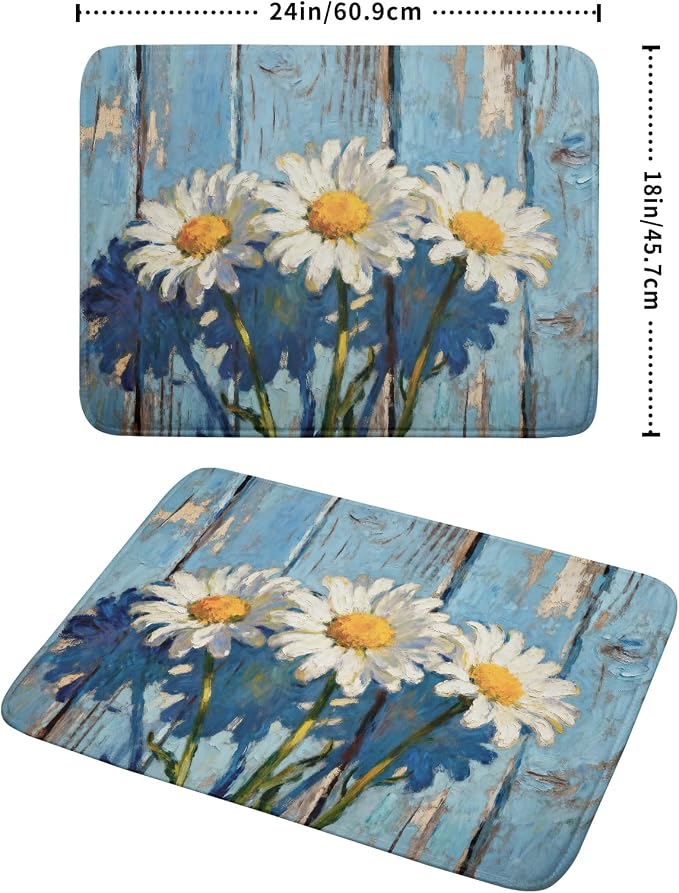 Daisy Floral Dish Drying Mat for Kitchen Counter 18x24 Spring Summer Theme - Image 2