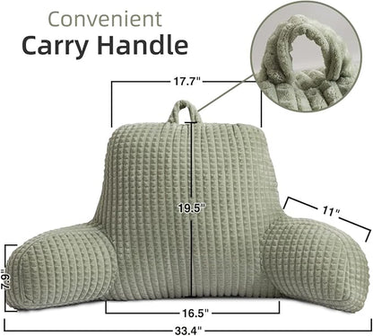 Holawakaka Reading Pillow for Bed and Sofa Couch Sitting Up, Backrest Pillows with Arms for Kids Teens Adults, Back Support Cushion for Lounging, Watching TV, Working on Laptop, Green