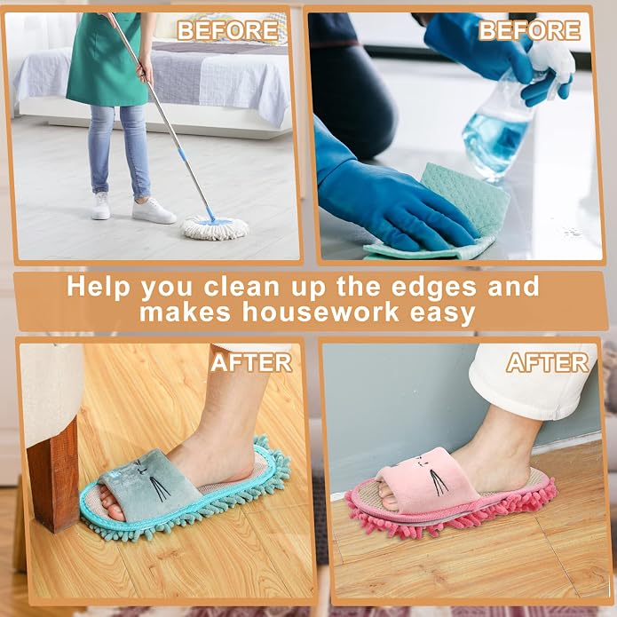 Wesiti 4 Pairs Washable Mop Slippers Microfiber Funny Mop Shoes Floor Cleaning - Image 6
