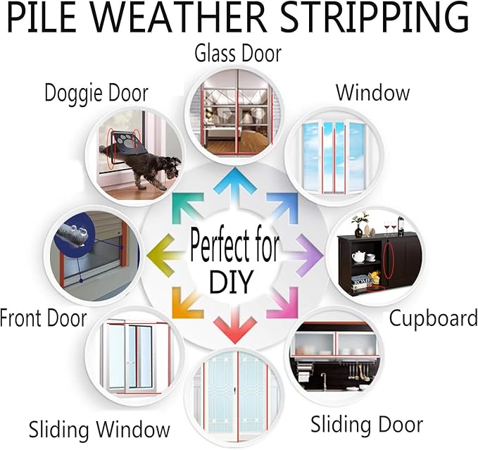 Door Sealers for Door Frame Felt Pile Weatherstripping for Sliding Window - Image 8