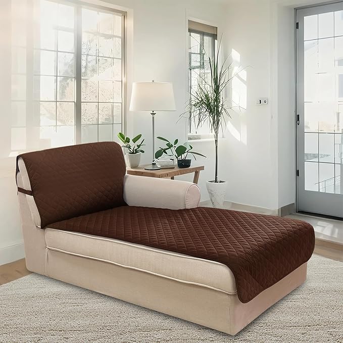 U-NICE HOME Sectional Couch Cover for Dogs Chaise Lounge Reversible Sofa Cover Furniture Protector Cover for Pets with Elastic Adjustable Strap (Chaise Lounge, Brown/Brown)