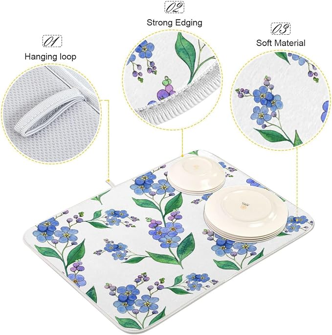 Blue Forget-me-not Flowers Dish Drying Mat - Image 4