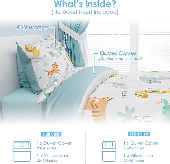 SANDJEST Animal Duvet Cover Sets Twin Size for Kids Boys Girls, Include 1 Polyester Comforter Cover 68x86 Inches and 1 Pillowcase 20x26 Inches, Comforter Not Included, Gift for Christmas Birthday