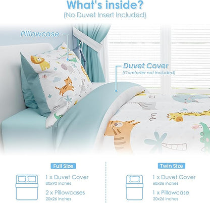 SANDJEST Animal Duvet Cover Sets Twin Size for Kids Boys Girls, Include 1 Polyester Comforter Cover 68x86 Inches and 1 Pillowcase 20x26 Inches, Comforter Not Included, Gift for Christmas Birthday