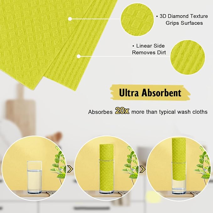 Swedish Dishcloths for Kitchen | 10 Pack Absorbent Cellulose Sponge Cloths - Image 3