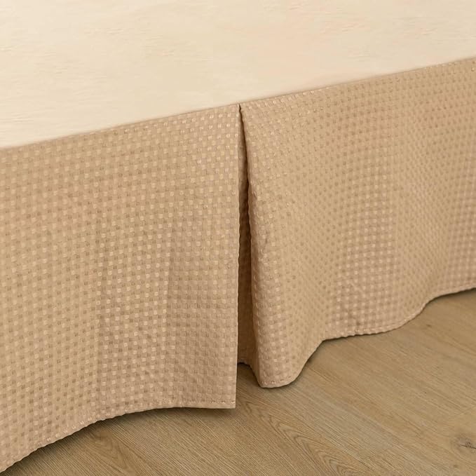 Bed Skirt, Bed Skirt King Size, Pleated Waffle Weave Bed Skirt with Split Corners, King Bed Skirt 14 Inch Drop (Light Camel, King - 14" Drop)
