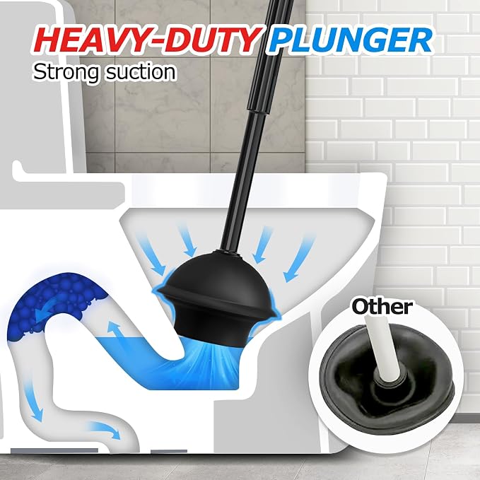 3Pack Toilet Brush and Plunger Set, Extended Handle Plunger, Toilet Bowl Brush - Image 3