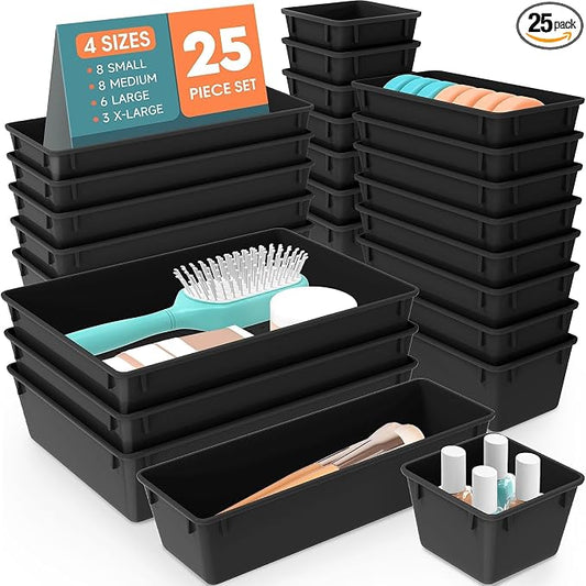 25 PCS Plastic Drawer Organizer Set, 4-Size Versatile Organizer Trays & storage by SpaceHacks