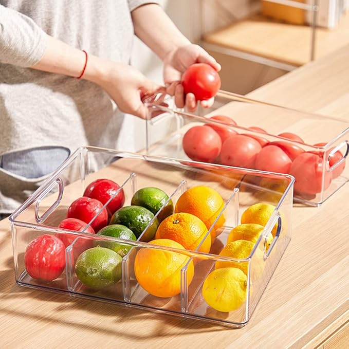 MineSign 4 pack Stackable Fridge Drawers Pull-Out Bins Divided Produce Saver - Image 7