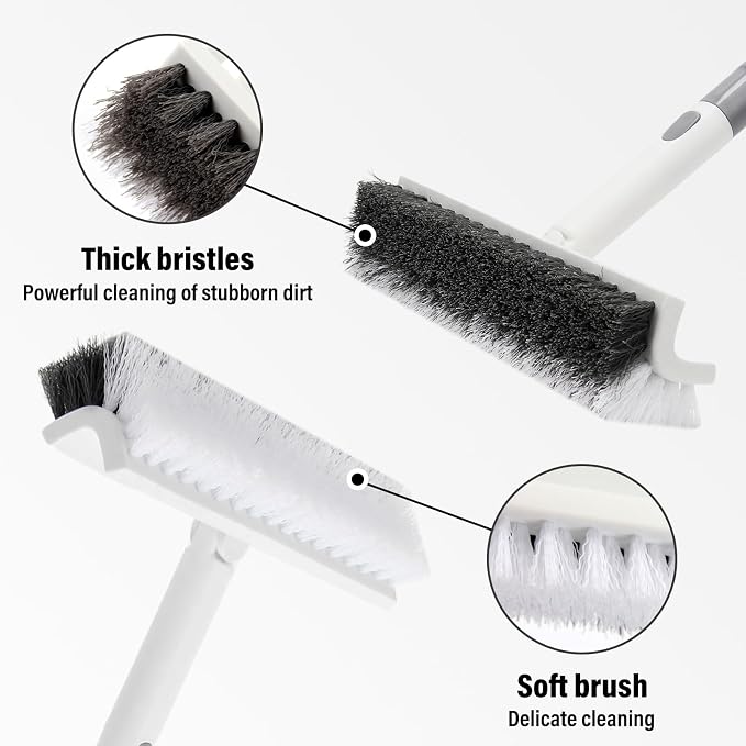 Floor Scrub Brush with Long Handle, Double-Sided V-Shaped Deck Brush, Grout - Image 3