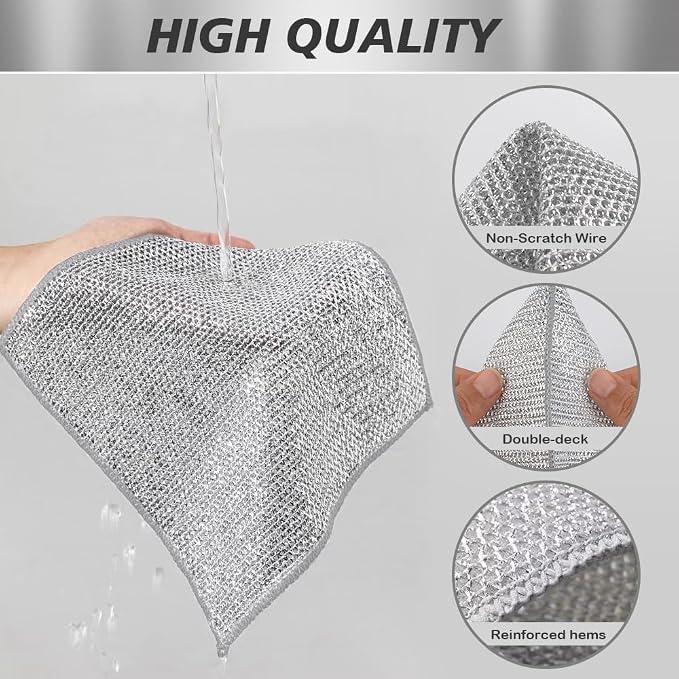 SINLAND Silver Mesh Dish Cloths Wire Dish Washing Rags Magic Cleaning Cloths - Image 3
