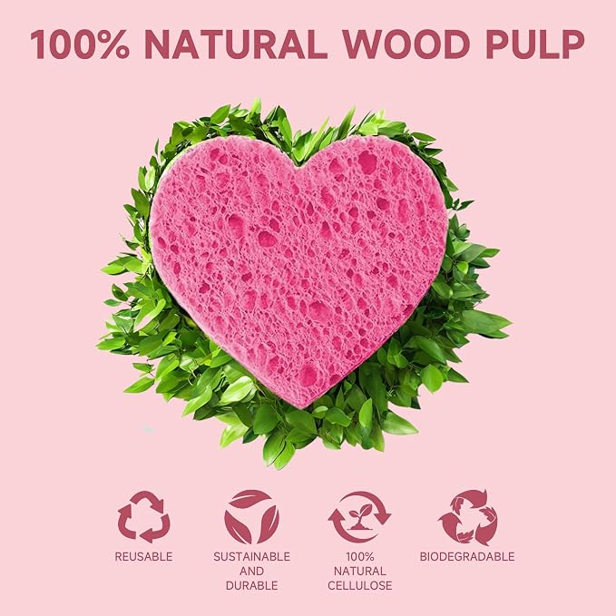 100 Count Compressed Pink Heart Facial Sponges 100% Natural Cellulose - Image 6