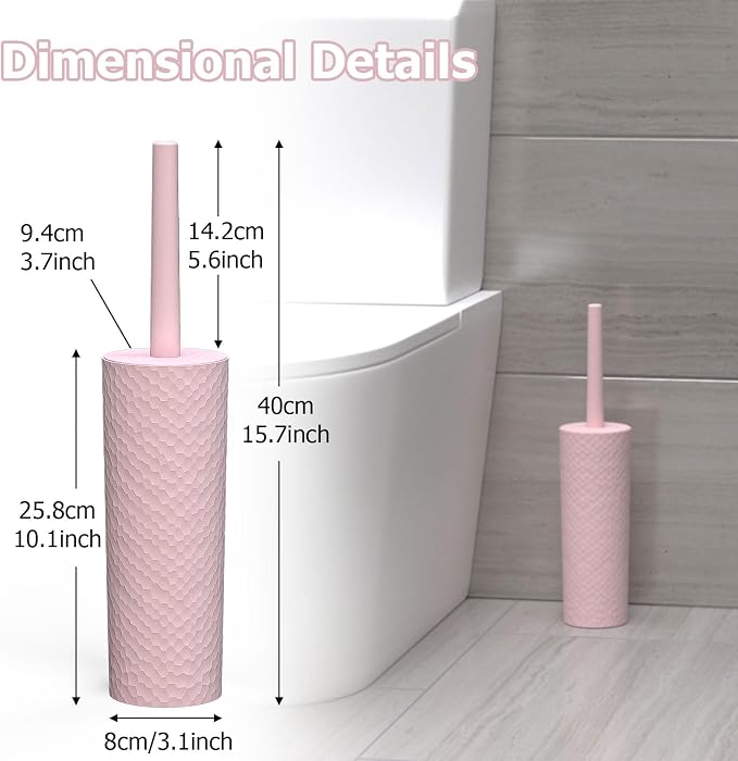 Topsky 2 Pack Compact Toilet Brush & Holder Set, Plastic Round Barrel Loo Brush - Image 3