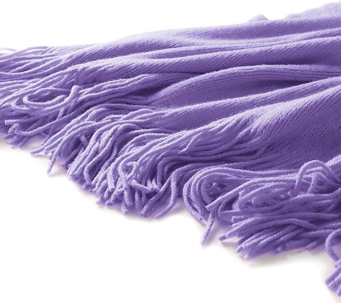 Homiest Decorative Knitted Throw Blanket with Fringe, Lightweight Acrylic Knit, Soft & Cozy Tassel Blanket for Couch, Sofa, Bed (Lavender, 50 x 60 Inch)
