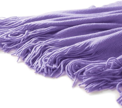 Homiest Decorative Knitted Throw Blanket with Fringe, Lightweight Acrylic Knit, Soft & Cozy Tassel Blanket for Couch, Sofa, Bed (Lavender, 50 x 60 Inch)