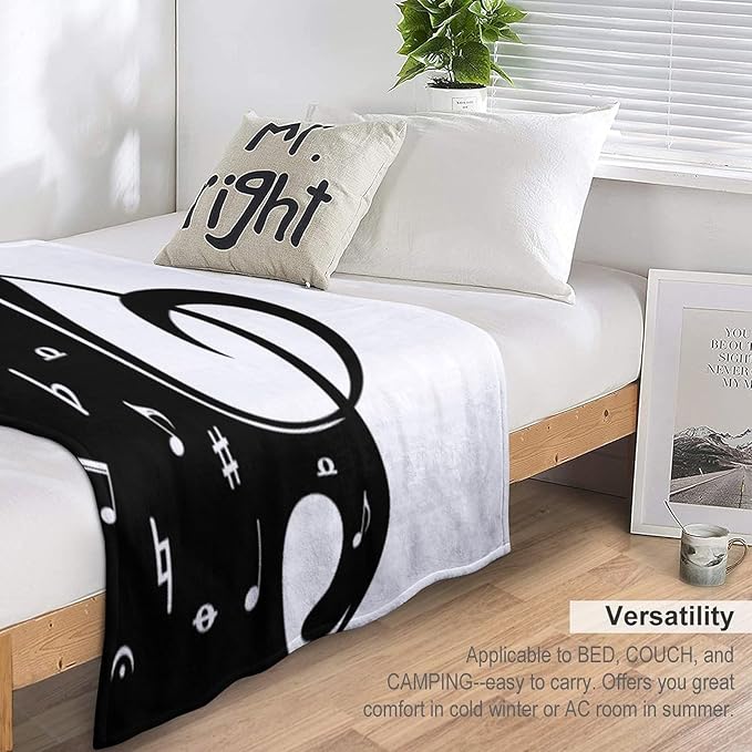 Music Blanket Abstract Funny Black White Music Note Art Printed Soft Cozy Lightweight Throw Blanket for Kids Girls Boys Women Bedroom Living Room Dorm Chair Sofa Travel 60x80in