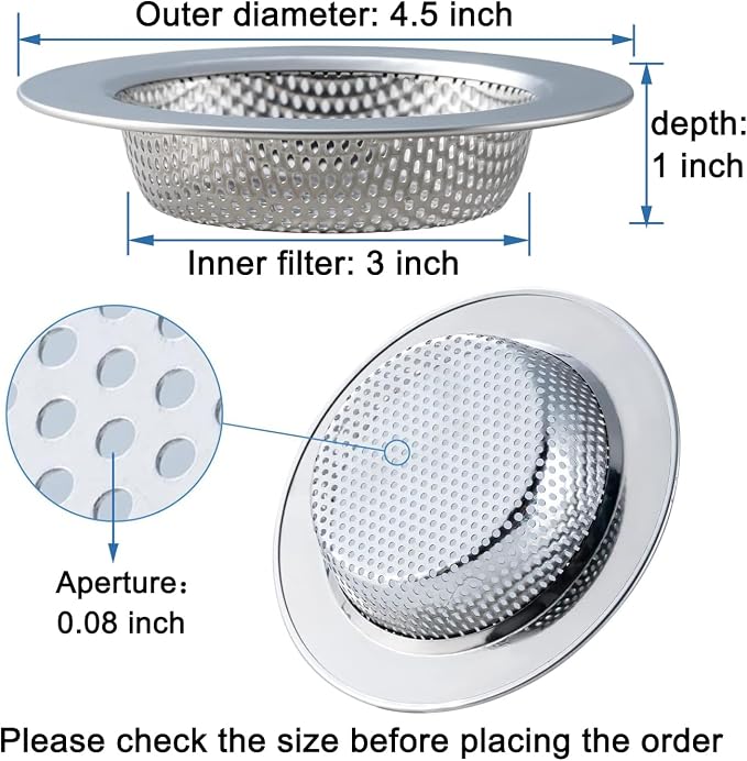 3 Pcs Sink Strainer for Most Kitchen Sink Drain Basket, Upgraded Double-Layer - Image 4