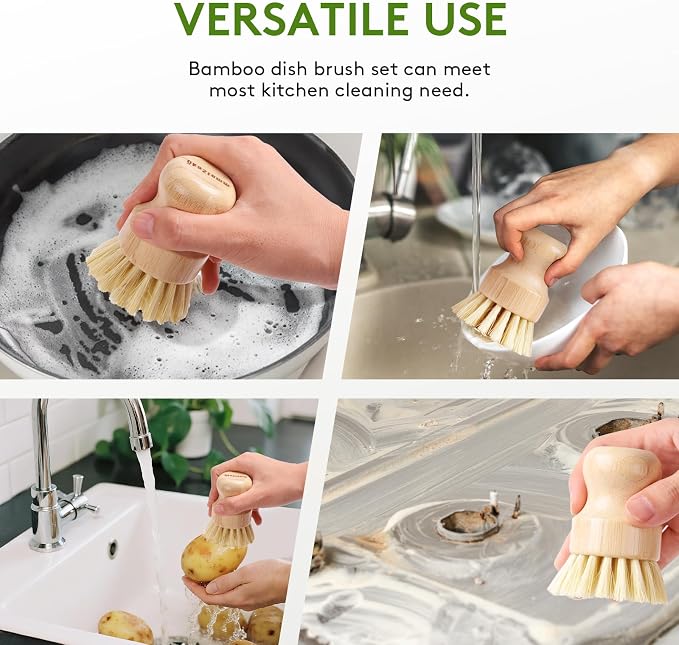 4 Pack Bamboo Dish Brush, Dish Scrubber Brush - Image 2
