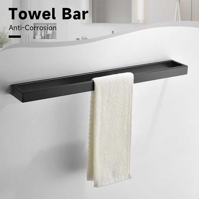 TNOMS Black Towel Bar Set, 5-Pieces Bathroom Hardware Set, 23.6 Inch Towel Rack - Image 2