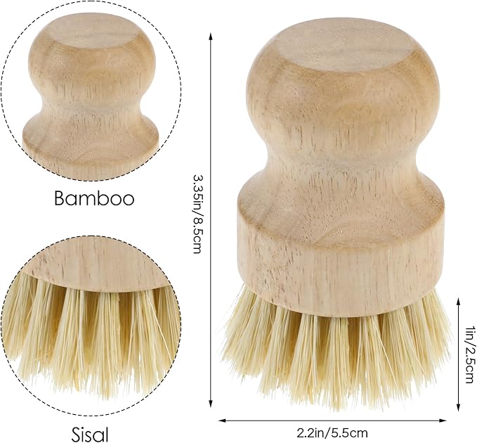 10 Pcs Bamboo Dish Scrub Brush Set, Mini Natural Wooden Scrubbers Set Round - Image 2