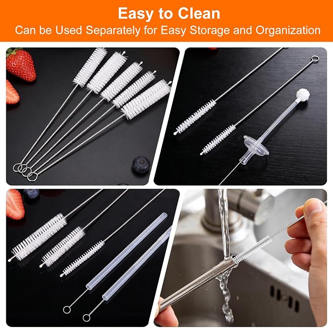 8 Inch Extra Long Straw Cleaner Brush Set, 10 Pack Reusable Straw Cleaning - Image 3